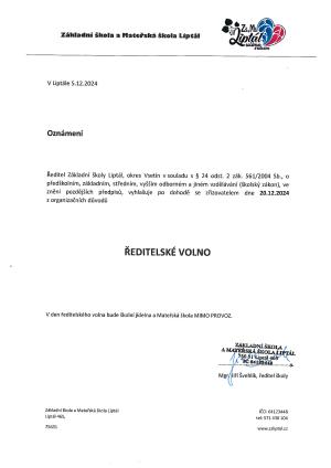 Ředitelské volno 20.12.2024 2